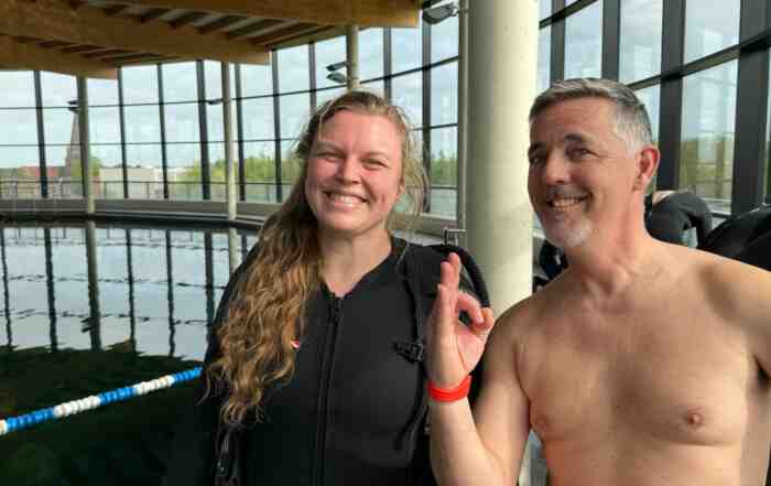 Foto van duikschoolverantwoordelijke Wim en Tine tijdens de clubduik in Todi Beringen in 2024